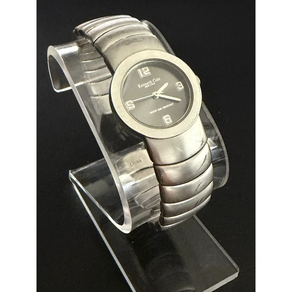 Kenneth Cole Watch Womens Silver Black Cuff Bangle